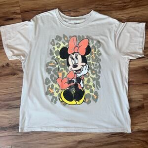 Cream Tan Short Sleeve Cheetah Print Minnie Mouse Graphic TShirt Size 2X